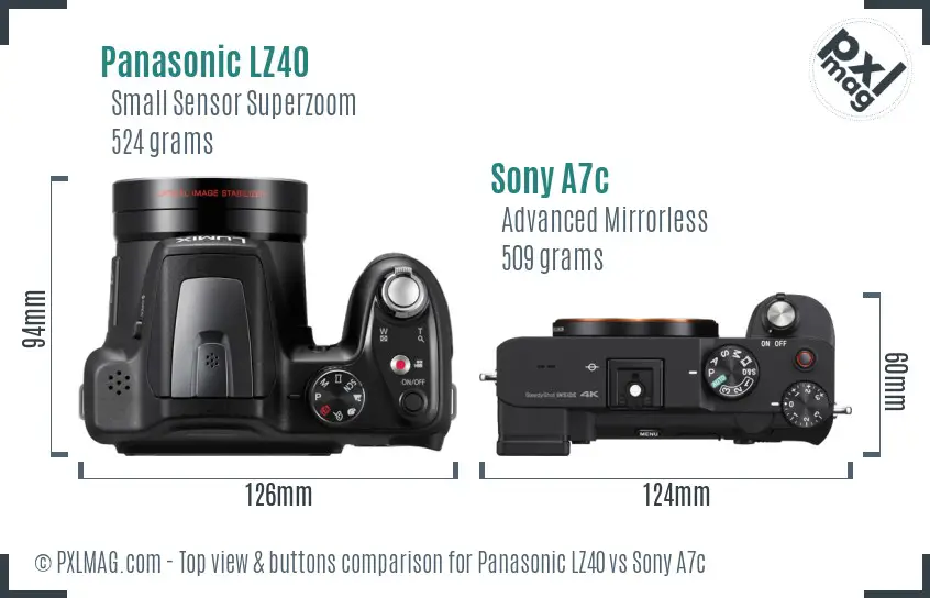 Panasonic LZ40 vs Sony A7c top view buttons comparison Panasonic LZ40 vs Sony A7c top view buttons comparison