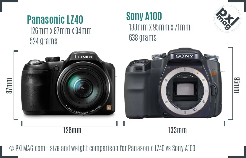 Panasonic LZ40 vs Sony A100 size comparison Panasonic LZ40 vs Sony A100 size comparison
