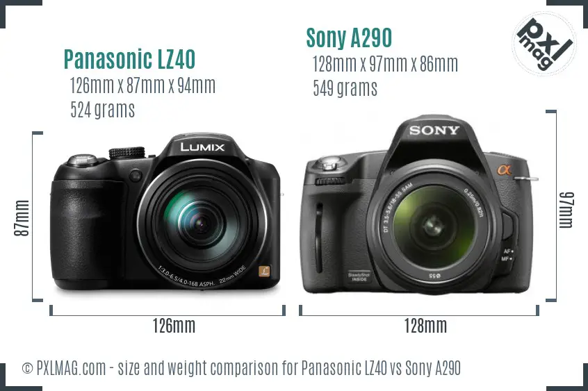 Panasonic LZ40 vs Sony A290 size comparison