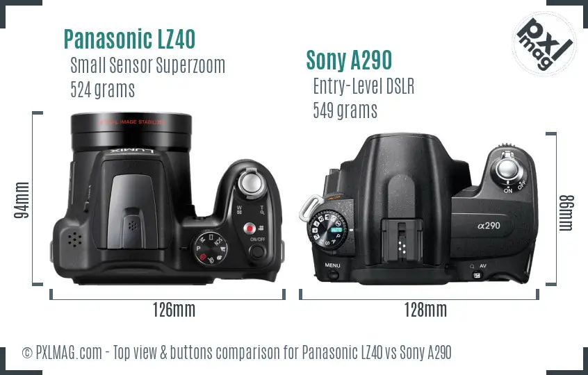 Panasonic LZ40 vs Sony A290 top view buttons comparison