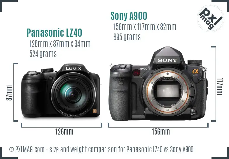Panasonic LZ40 vs Sony A900 size comparison
