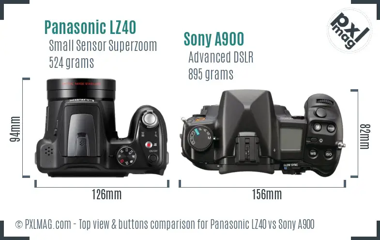 Panasonic LZ40 vs Sony A900 top view buttons comparison