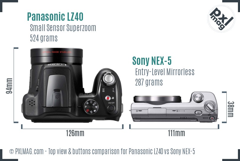 Panasonic LZ40 vs Sony NEX-5 top view buttons comparison
