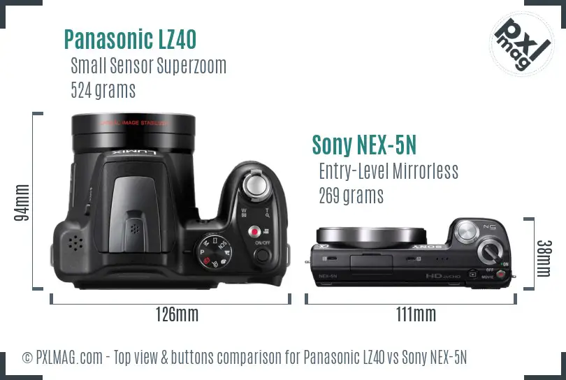 Panasonic LZ40 vs Sony NEX-5N top view buttons comparison Panasonic LZ40 vs Sony NEX-5N top view buttons comparison