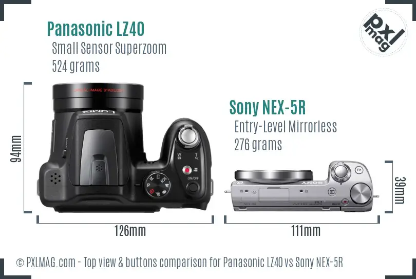 Panasonic LZ40 vs Sony NEX-5R top view buttons comparison