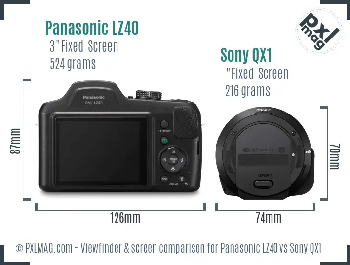 Panasonic LZ40 vs Sony QX1 Screen and Viewfinder comparison