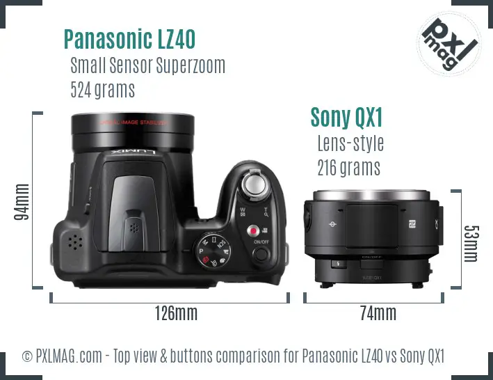 Panasonic LZ40 vs Sony QX1 top view buttons comparison