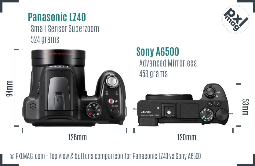 Panasonic LZ40 vs Sony A6500 top view buttons comparison
