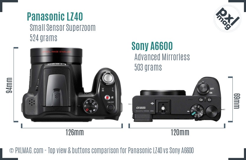 Panasonic LZ40 vs Sony A6600 top view buttons comparison