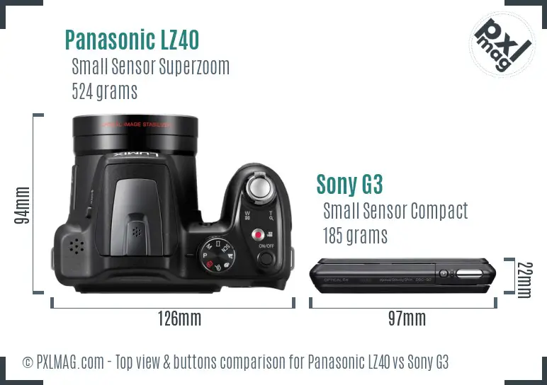 Panasonic LZ40 vs Sony G3 top view buttons comparison