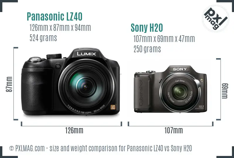 Panasonic LZ40 vs Sony H20 size comparison
