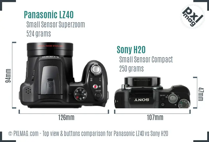 Panasonic LZ40 vs Sony H20 top view buttons comparison