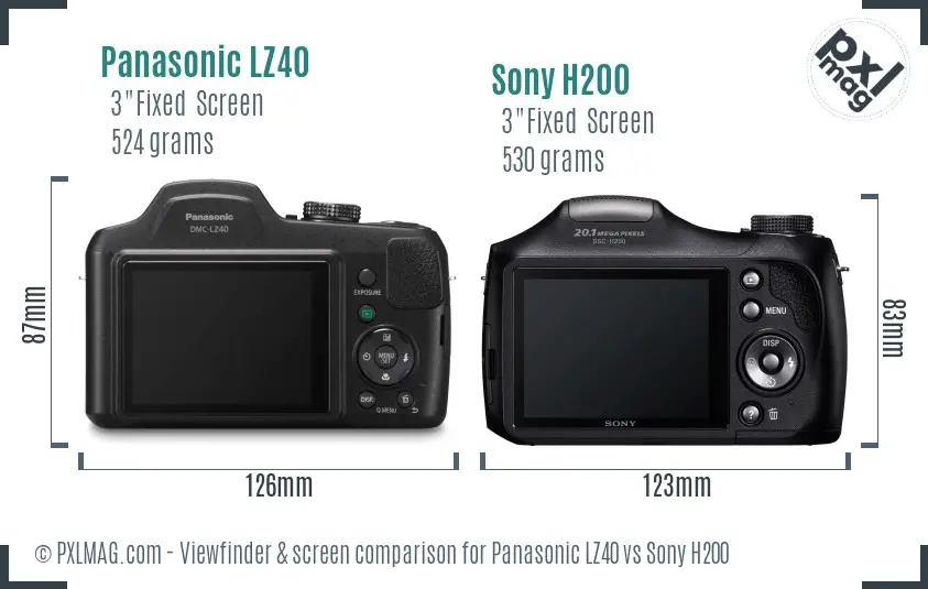 Panasonic LZ40 vs Sony H200 Screen and Viewfinder comparison