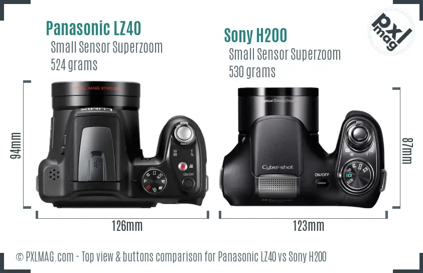 Panasonic LZ40 vs Sony H200 top view buttons comparison