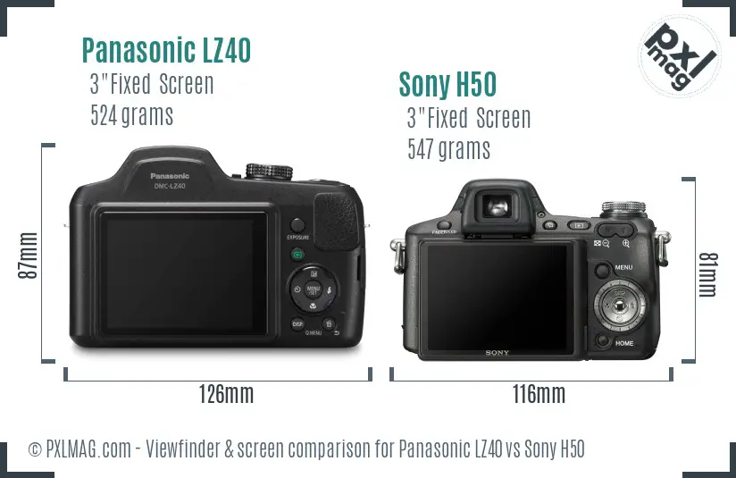 Panasonic LZ40 vs Sony H50 Screen and Viewfinder comparison