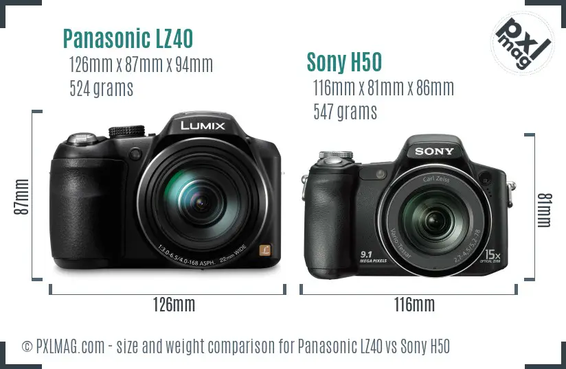 Panasonic LZ40 vs Sony H50 size comparison