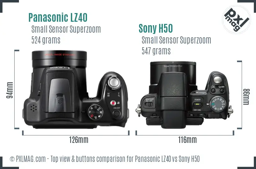 Panasonic LZ40 vs Sony H50 top view buttons comparison