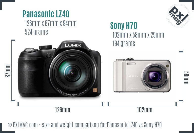 Panasonic LZ40 vs Sony H70 size comparison