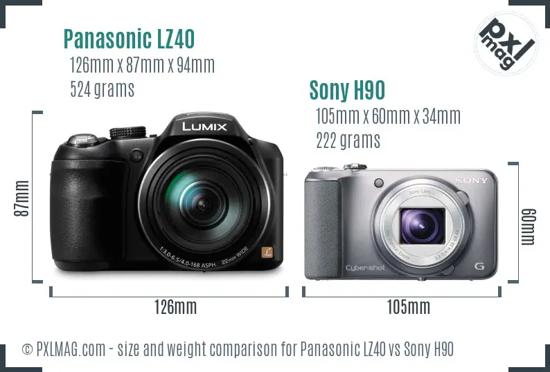 Panasonic LZ40 vs Sony H90 size comparison