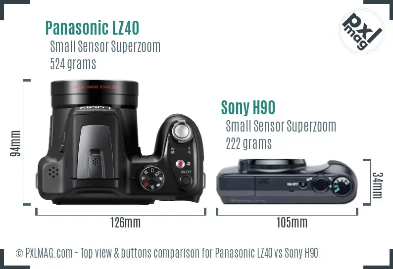 Panasonic LZ40 vs Sony H90 top view buttons comparison