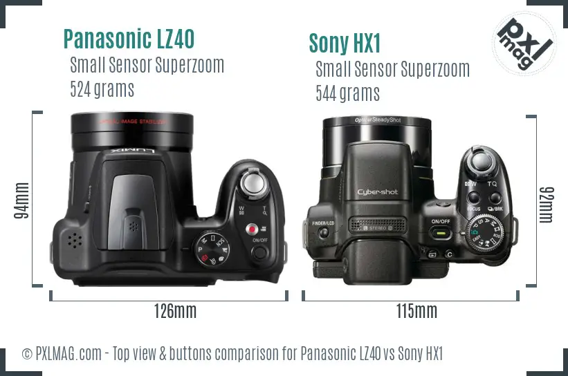 Panasonic LZ40 vs Sony HX1 top view buttons comparison