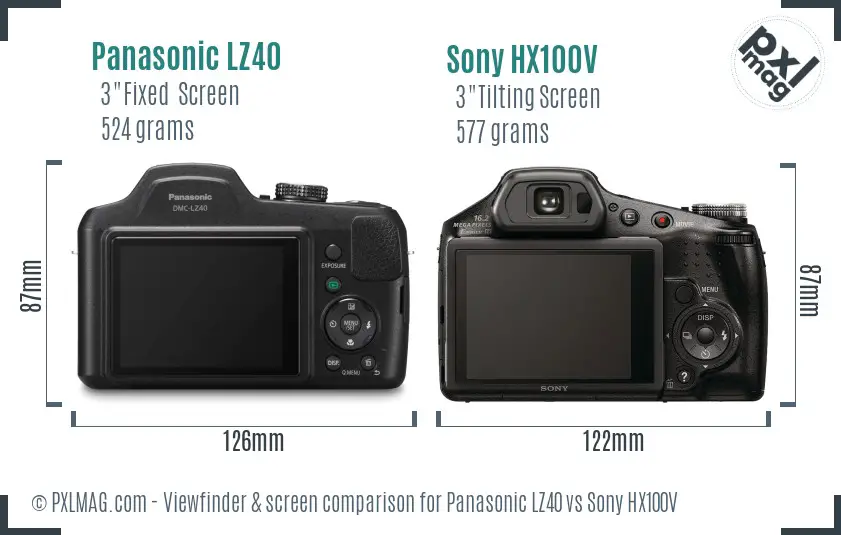 Panasonic LZ40 vs Sony HX100V Screen and Viewfinder comparison
