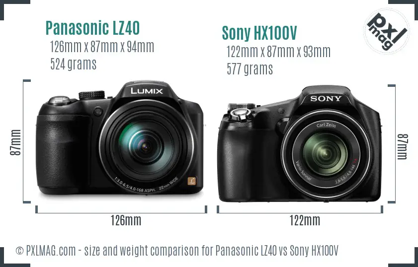Panasonic LZ40 vs Sony HX100V size comparison