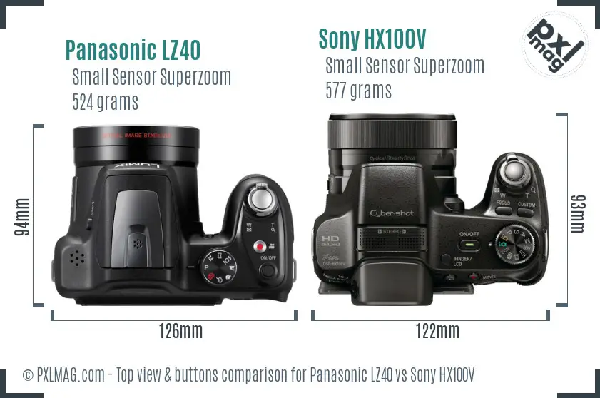 Panasonic LZ40 vs Sony HX100V top view buttons comparison