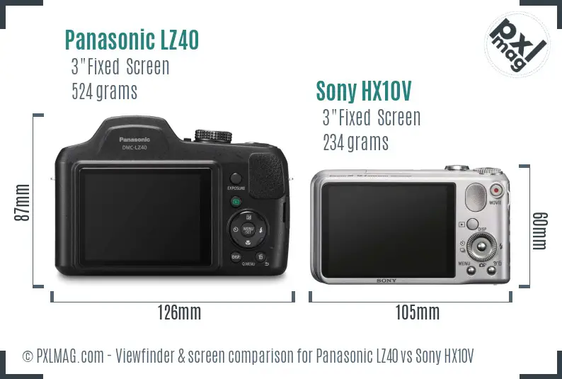 Panasonic LZ40 vs Sony HX10V Screen and Viewfinder comparison