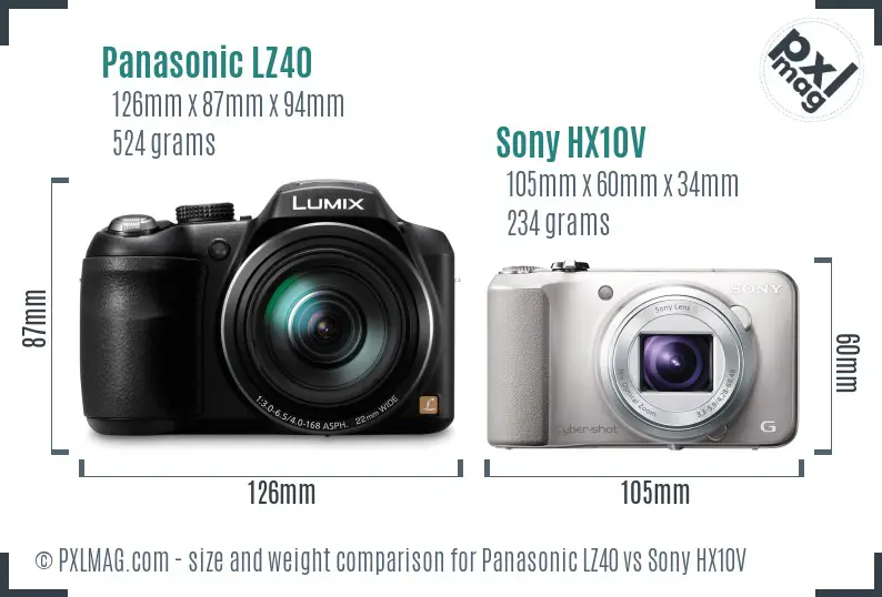 Panasonic LZ40 vs Sony HX10V size comparison