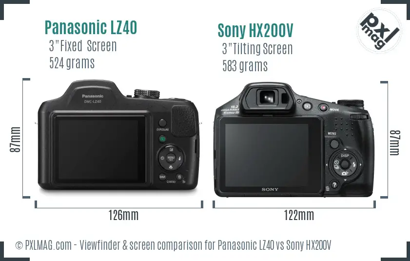 Panasonic LZ40 vs Sony HX200V Screen and Viewfinder comparison