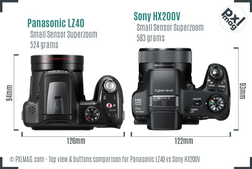 Panasonic LZ40 vs Sony HX200V top view buttons comparison