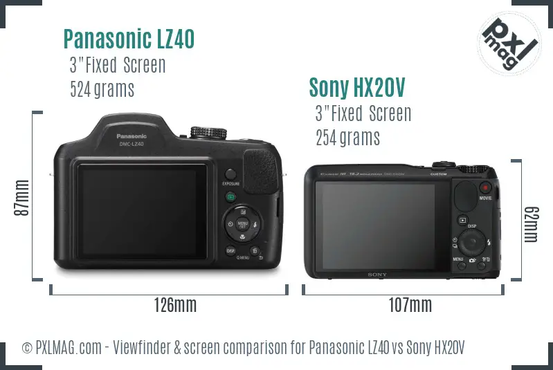 Panasonic LZ40 vs Sony HX20V Screen and Viewfinder comparison