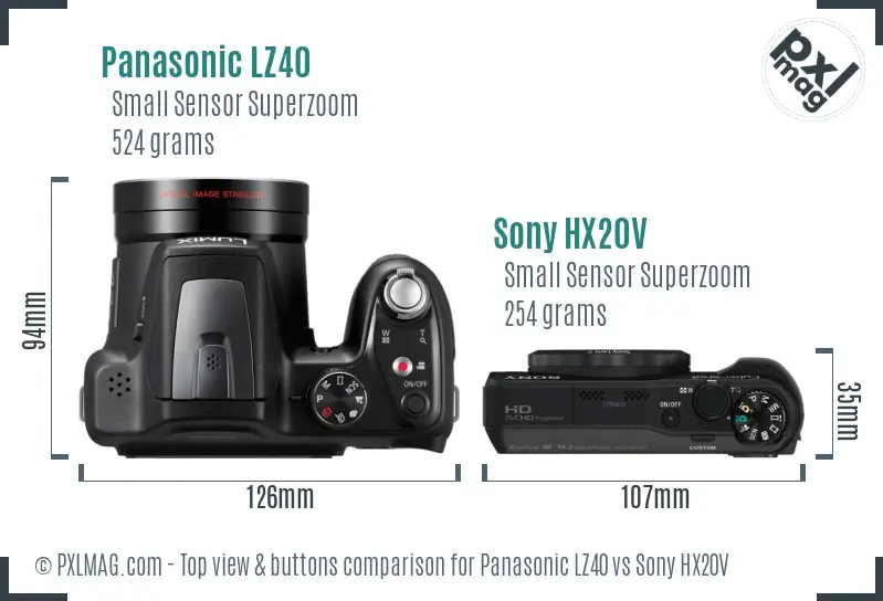Panasonic LZ40 vs Sony HX20V top view buttons comparison
