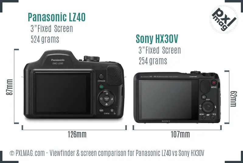 Panasonic LZ40 vs Sony HX30V Screen and Viewfinder comparison