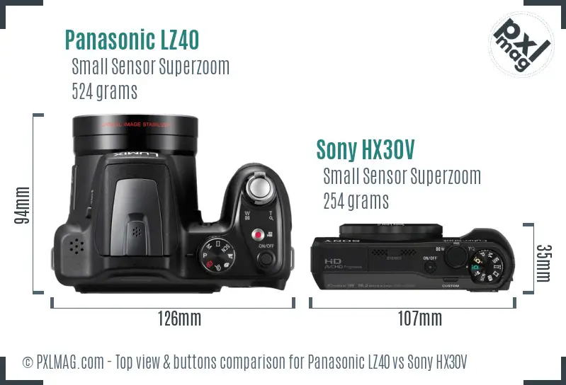 Panasonic LZ40 vs Sony HX30V top view buttons comparison