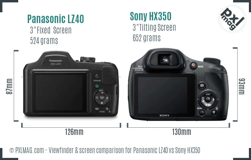 Panasonic LZ40 vs Sony HX350 Screen and Viewfinder comparison