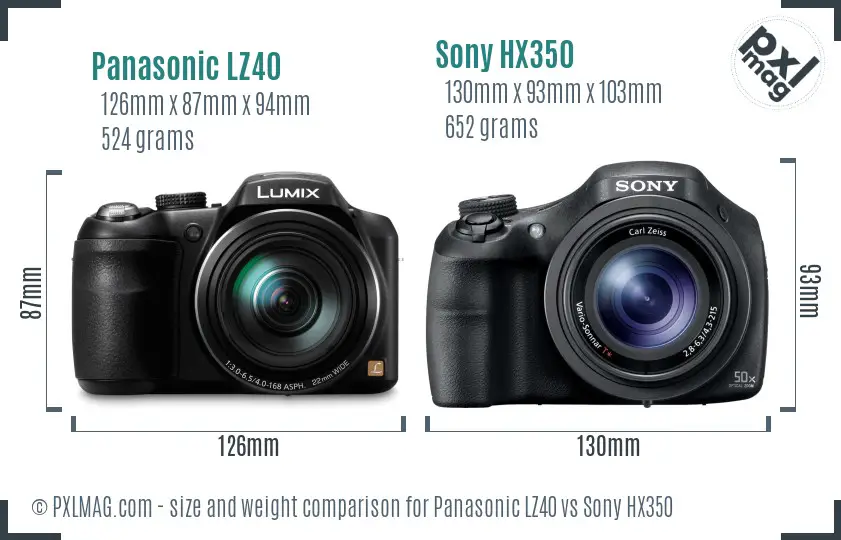 Panasonic LZ40 vs Sony HX350 size comparison