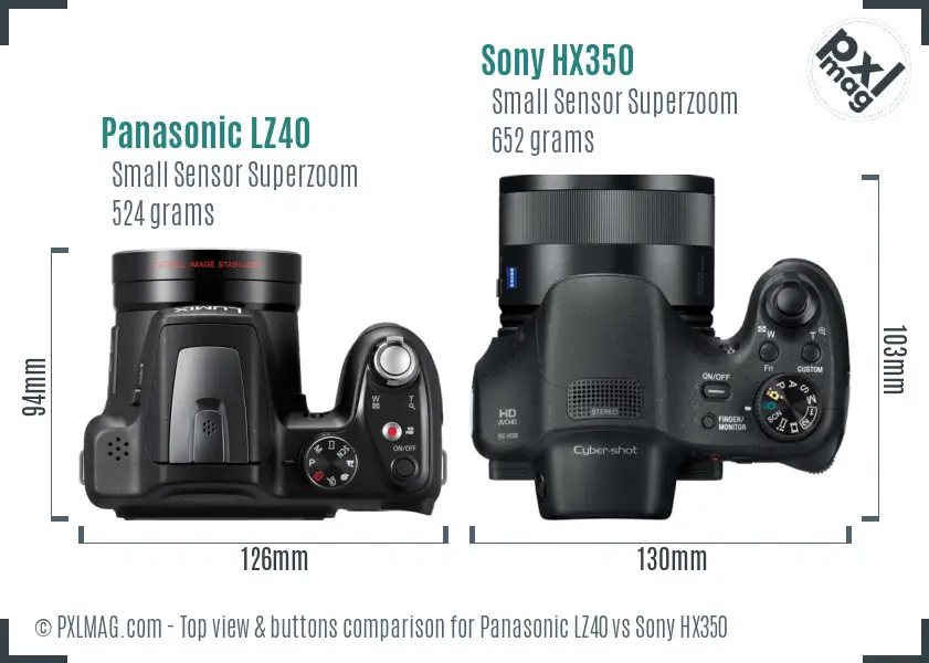 Panasonic LZ40 vs Sony HX350 top view buttons comparison