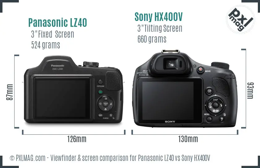 Panasonic LZ40 vs Sony HX400V Screen and Viewfinder comparison