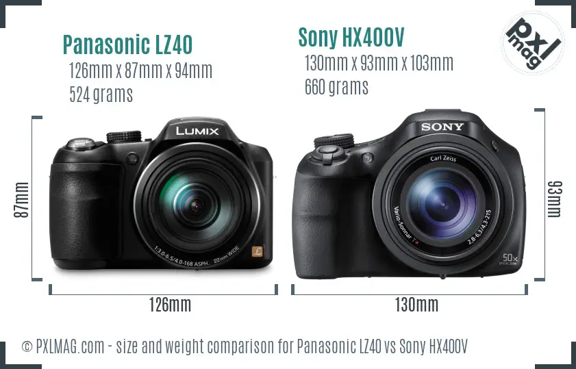Panasonic LZ40 vs Sony HX400V size comparison