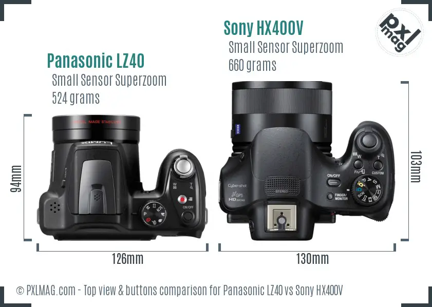 Panasonic LZ40 vs Sony HX400V top view buttons comparison