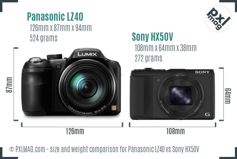 Panasonic LZ40 vs Sony HX50V size comparison