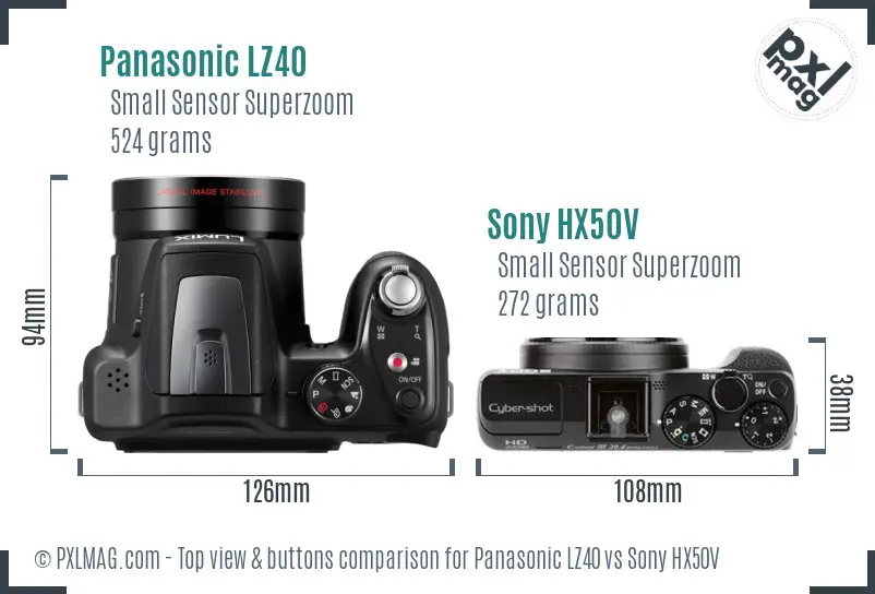 Panasonic LZ40 vs Sony HX50V top view buttons comparison