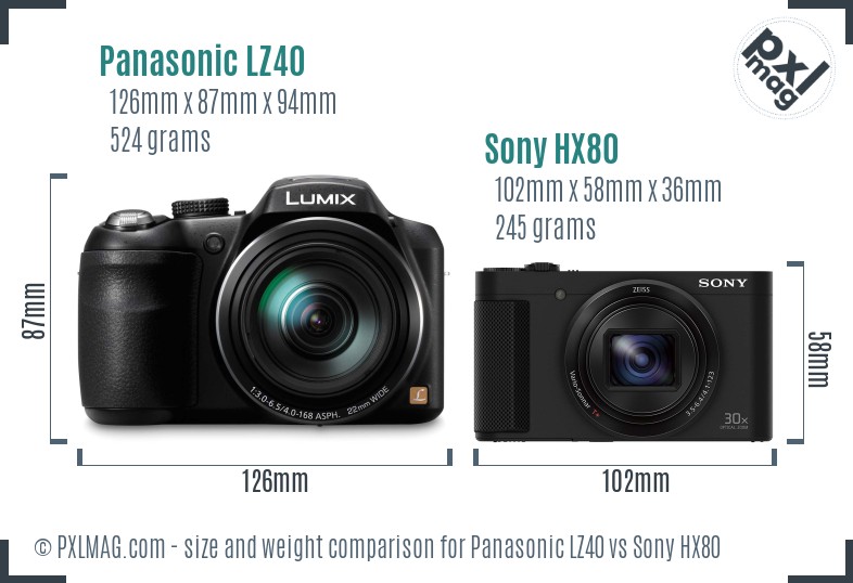 Panasonic LZ40 vs Sony HX80 size comparison