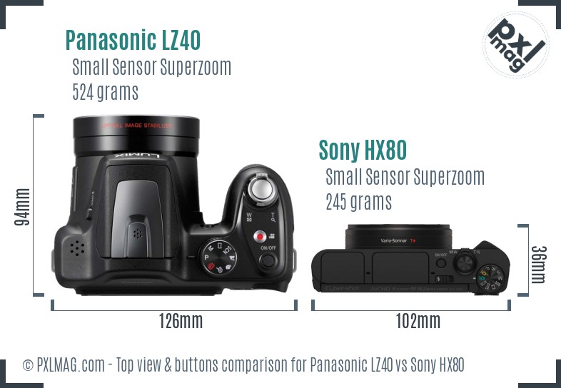 Panasonic LZ40 vs Sony HX80 top view buttons comparison