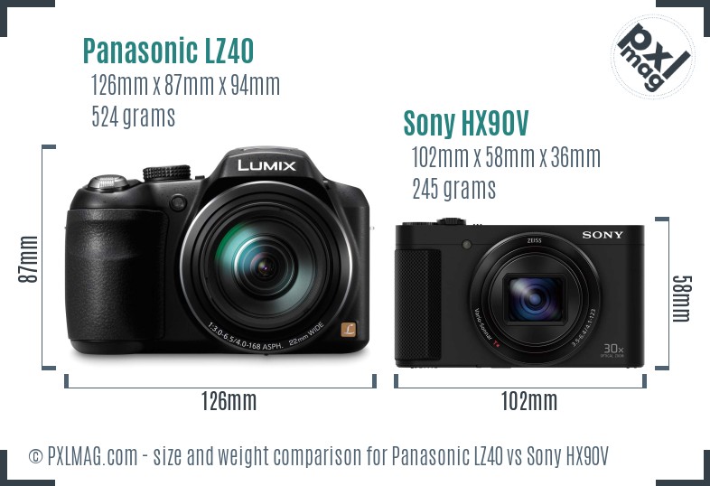 Panasonic LZ40 vs Sony HX90V size comparison