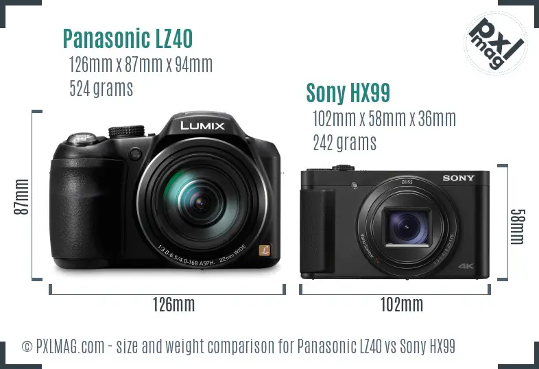 Panasonic LZ40 vs Sony HX99 size comparison