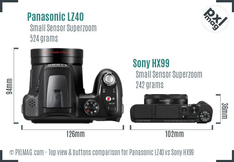 Panasonic LZ40 vs Sony HX99 top view buttons comparison