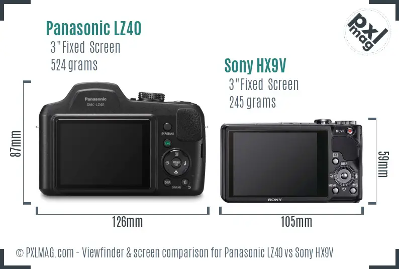 Panasonic LZ40 vs Sony HX9V Screen and Viewfinder comparison